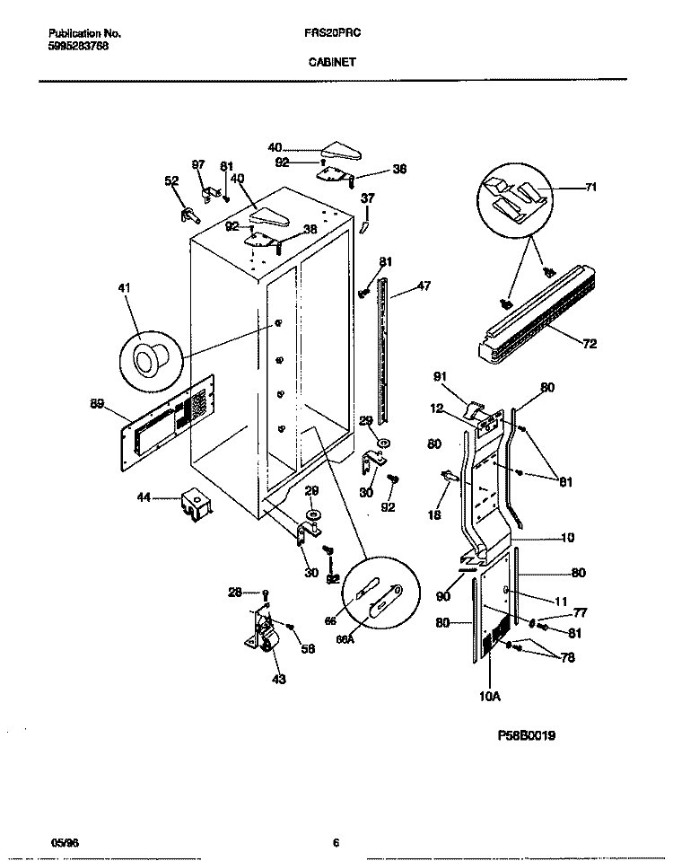 CABINET Diagram and Parts List for FRS20PRCW1  Frigidaire Refrigerator