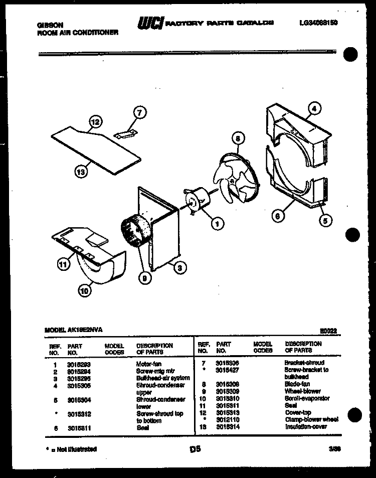 AIR HANDLING PARTS Diagram and Parts List for AK18E2NVA  Gibson Air Conditioner