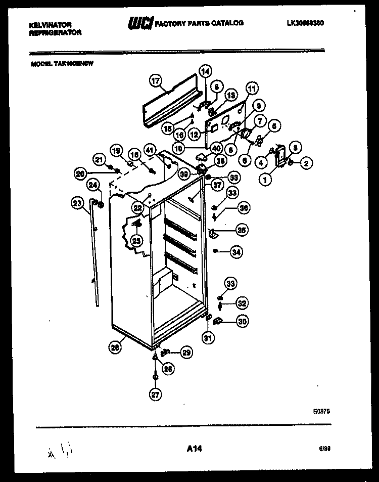 CABINET PARTS Diagram and Parts List for TAK180EN0V  Kelvinator Refrigerator