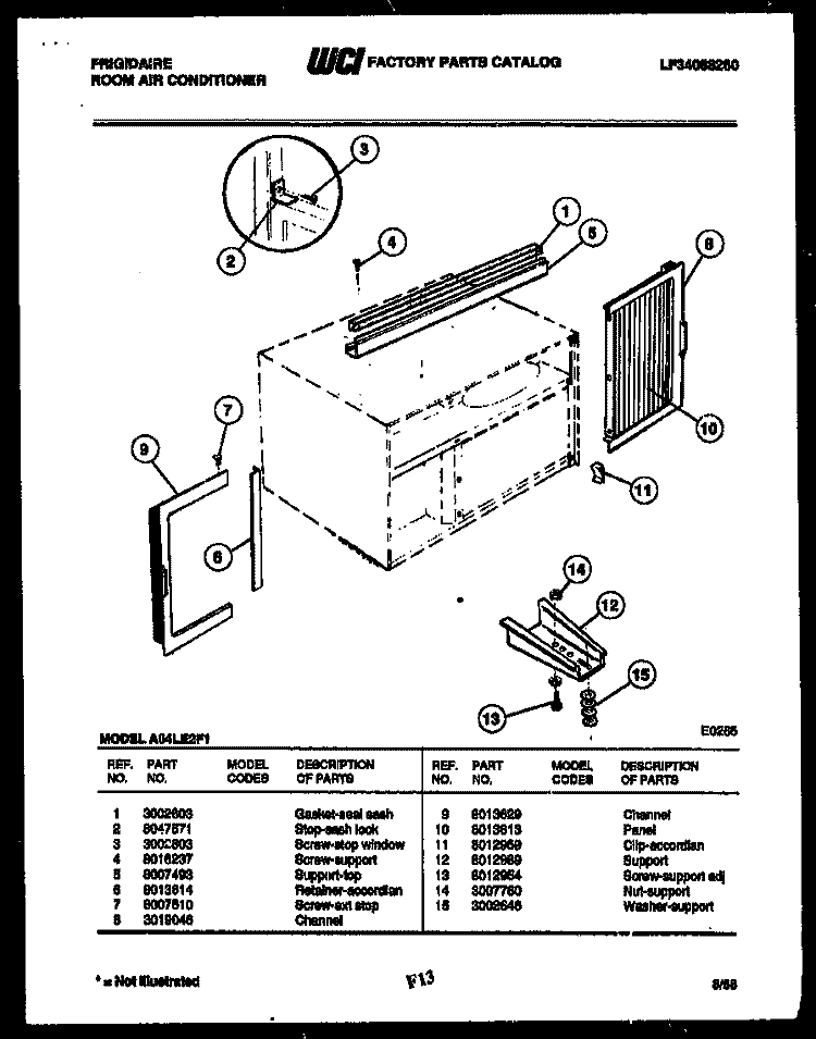 WINDOW MOUNTING PARTS Diagram and Parts List for A04LE2F1  Frigidaire Air Conditioner