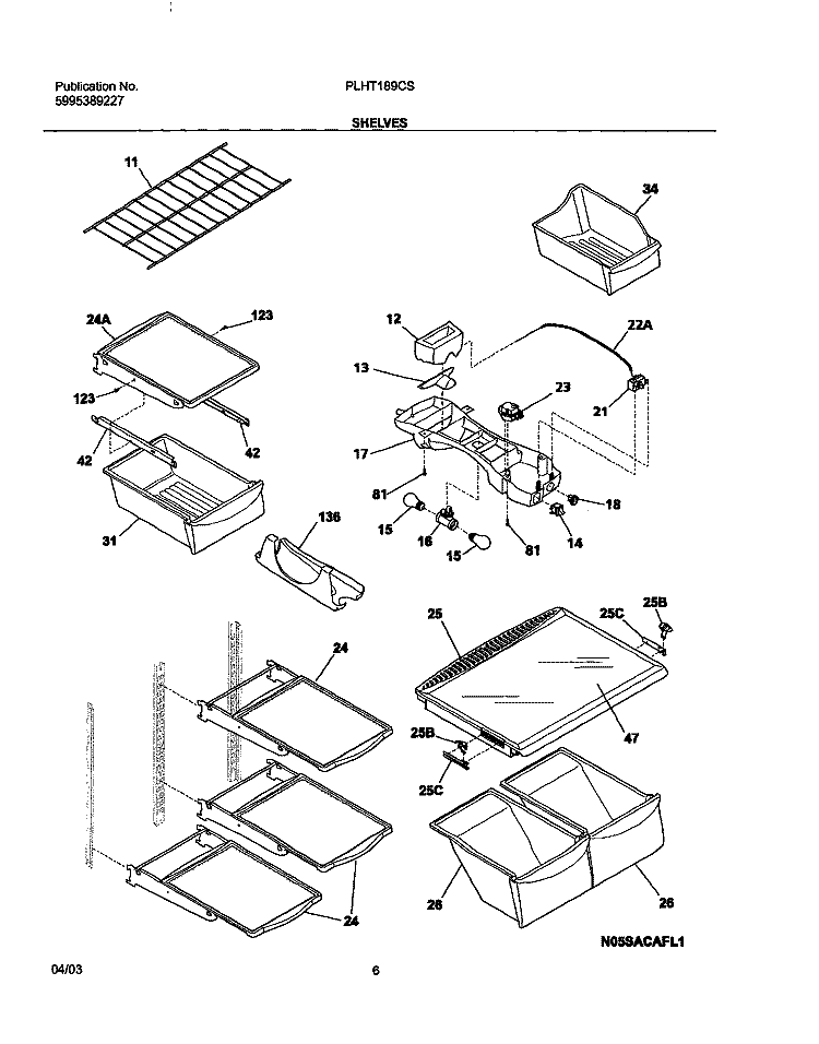 SHELVES Diagram and Parts List for PLHT189CSK0  Frigidaire Refrigerator