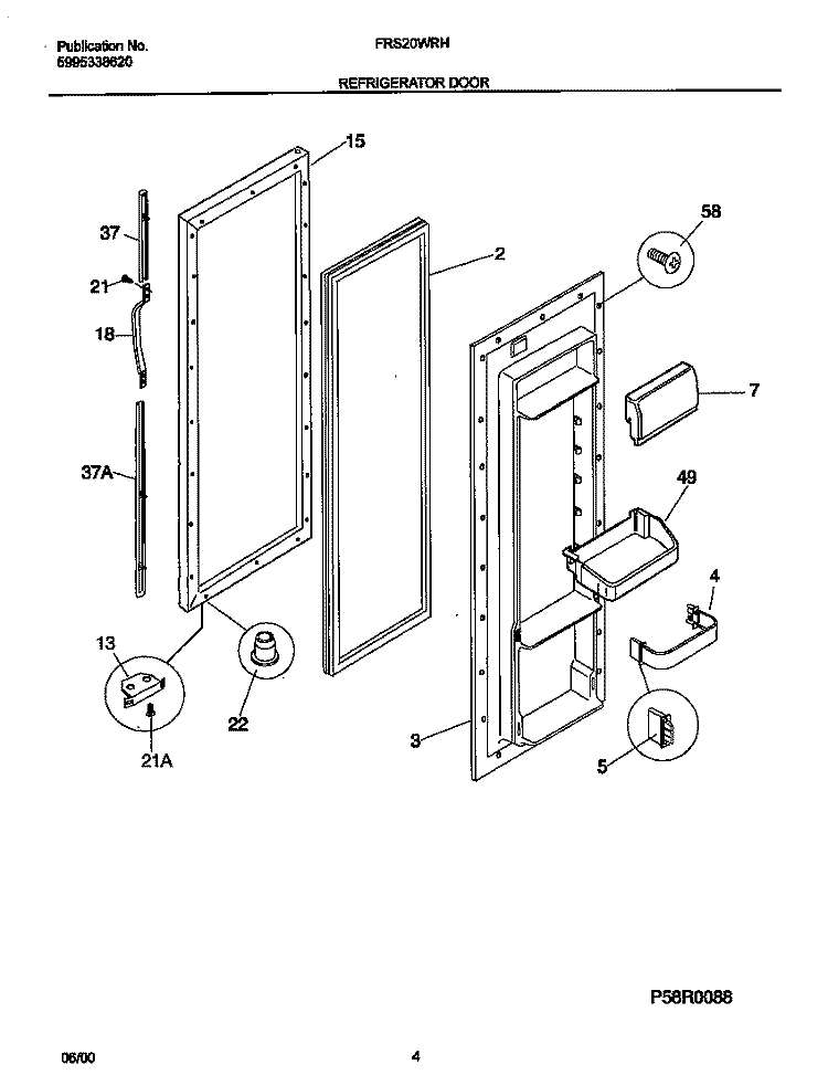 REFRIGERATOR DOOR Diagram and Parts List for FRS20WRHW5  Frigidaire Refrigerator