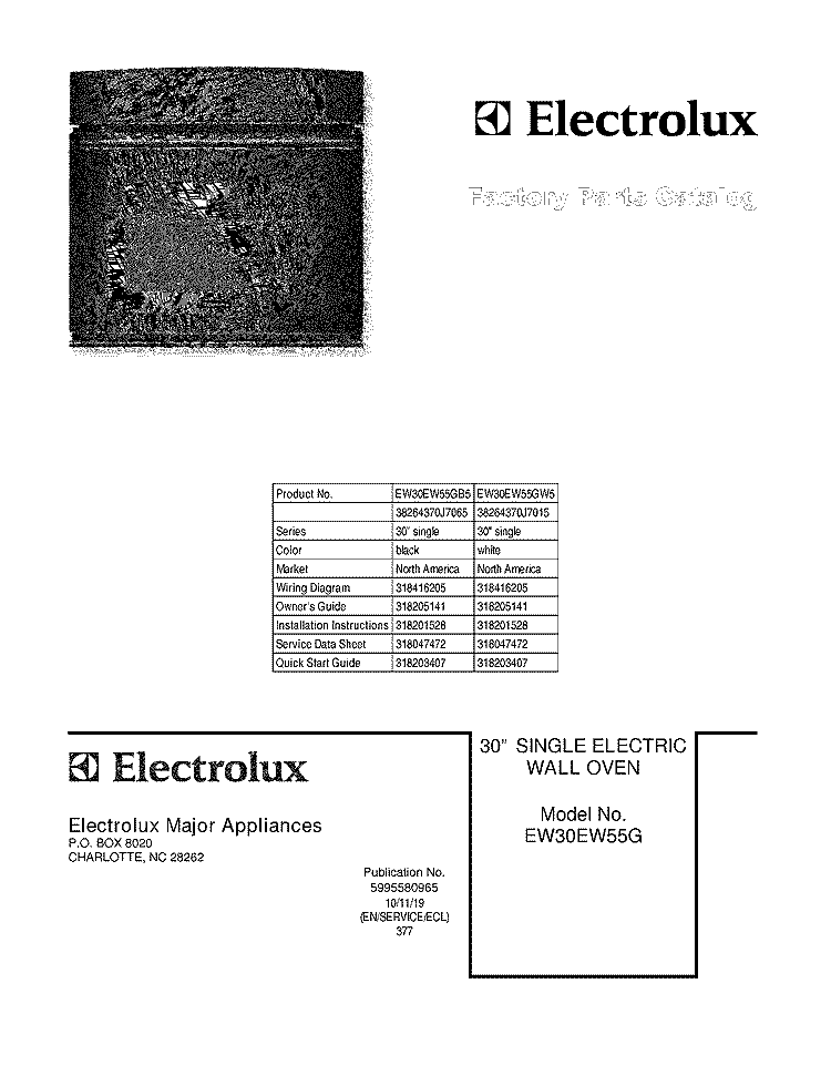COVER Diagram and Parts List for EW30EW55GW5  Electrolux Wall Oven