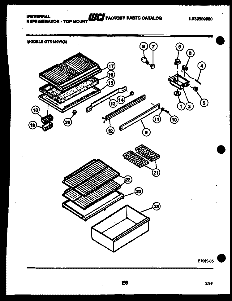 SHELVES AND SUPPORTS Diagram and Parts List for GTN140WGW3-00  Uni Refrigerator
