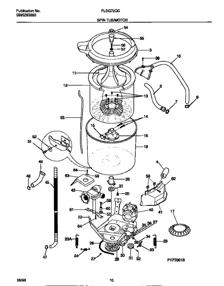 SPIN TUB / MOTOR Diagram and Parts List for FLSG72GCS3  Frigidaire Washer Dryer Combo