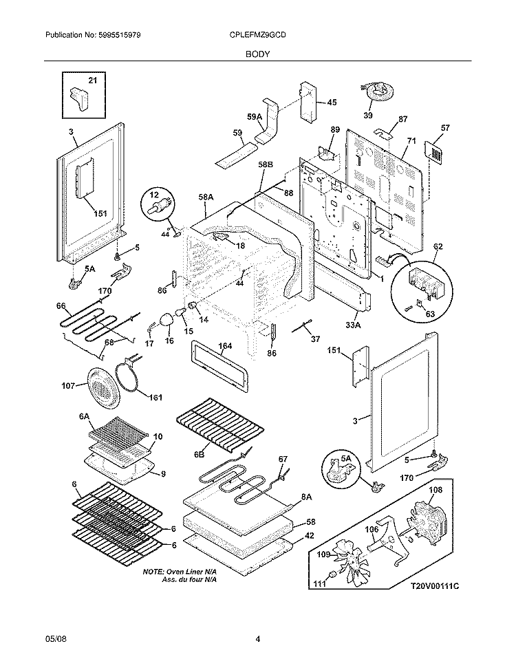 BODY Diagram and Parts List for CPLEFMZ9GCD  Frigidaire Range