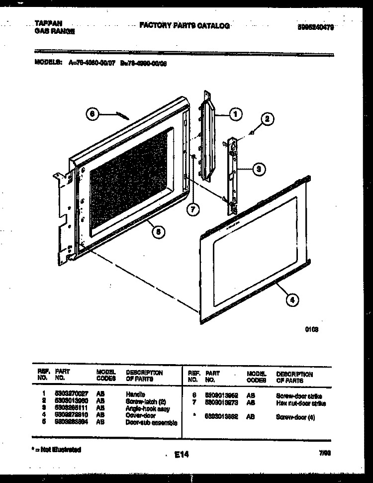 UPPER OVEN DOOR PARTS Diagram and Parts List for 76-4960-23-08  Tappan Microwave Oven Combo