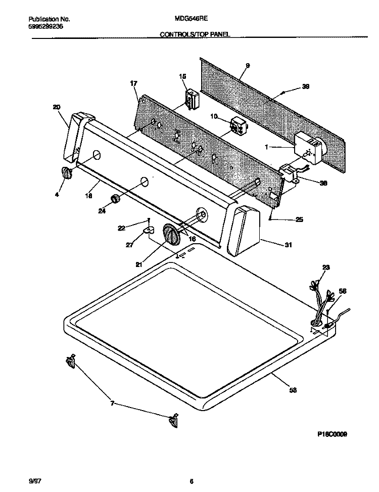 CONTROLS / TOP PANEL Diagram and Parts List for MDG546RED1  Frigidaire Dryer