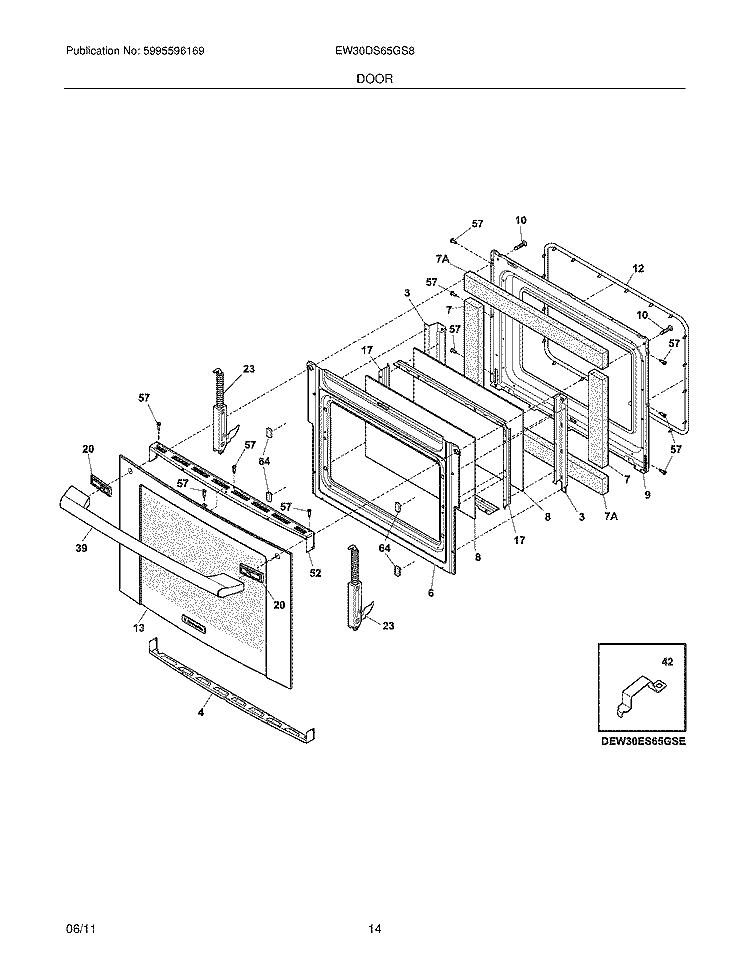 DOOR Diagram and Parts List for EW30DS65GS8  Electrolux Range