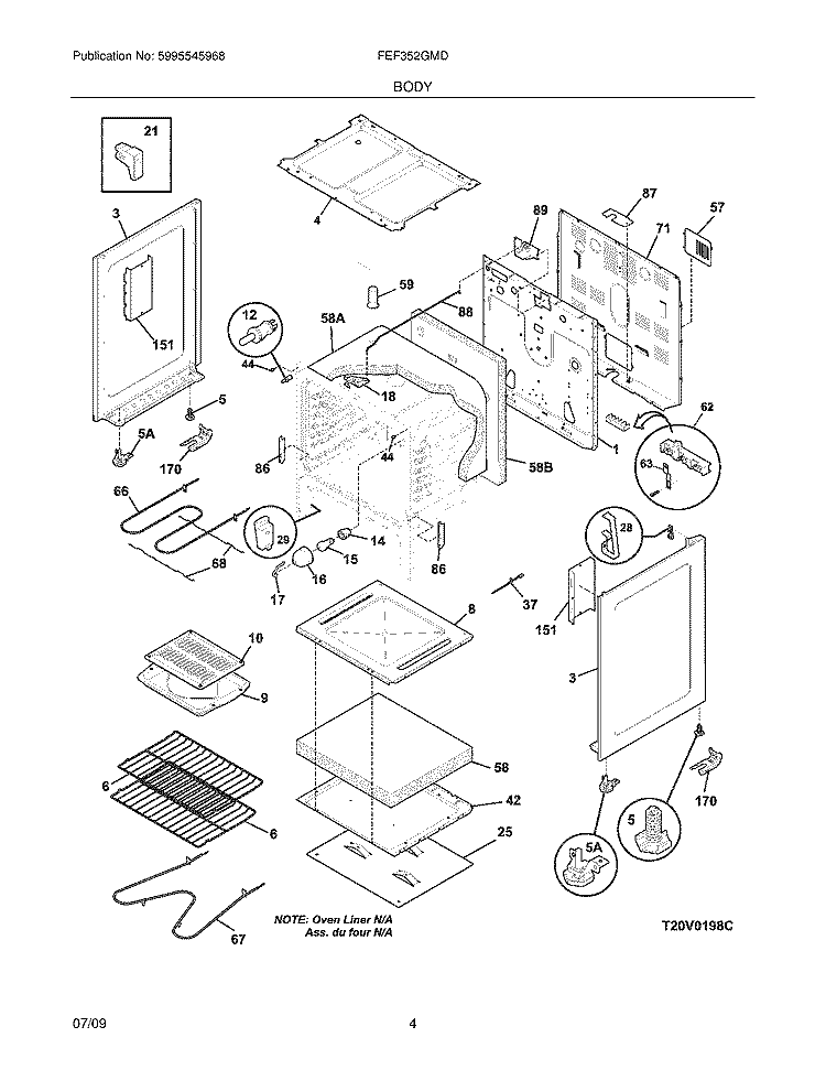 BODY Diagram and Parts List for FEF352GMD  Frigidaire Range