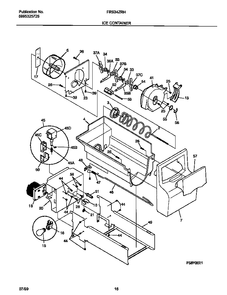 ICE CONTAINER Diagram and Parts List for FRS24ZRHD2  Frigidaire Refrigerator