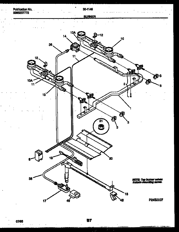 BURNER PARTS Diagram and Parts List for 30-1149-00-11  Tappan Range