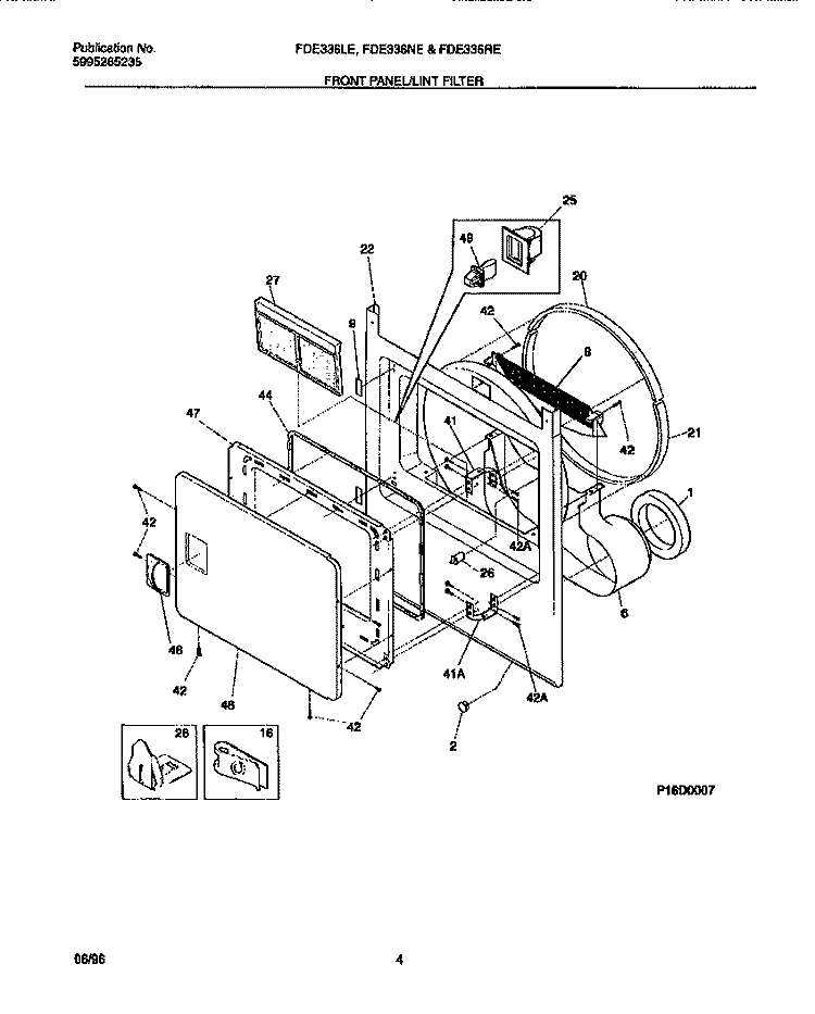 FRONT PANEL / LINT FILTER Diagram and Parts List for FDE336RET0  Frigidaire Dryer