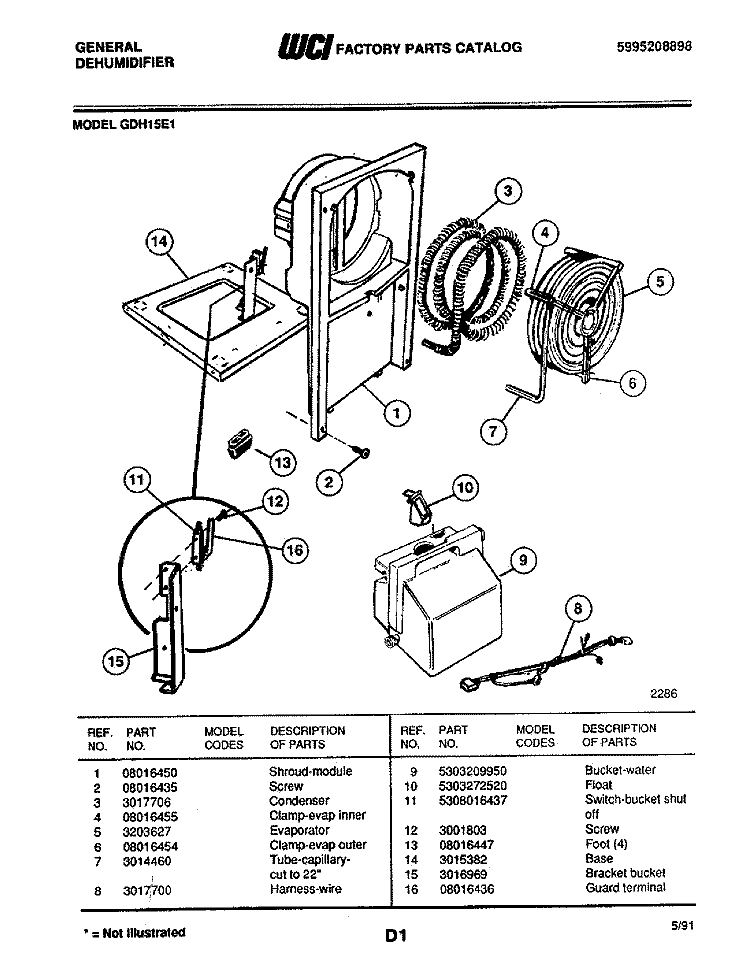 CONDENSER Diagram and Parts List for GDH15E1  Frigidaire Dehumidifier