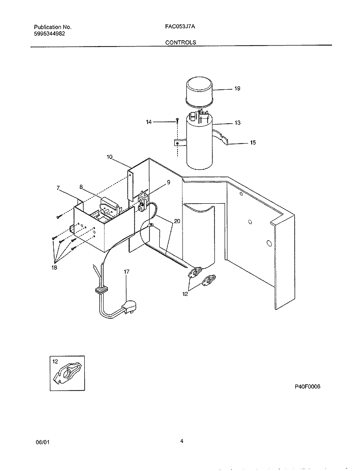 CONTROLS Diagram and Parts List for FAC053J7A3  Frigidaire Air Conditioner