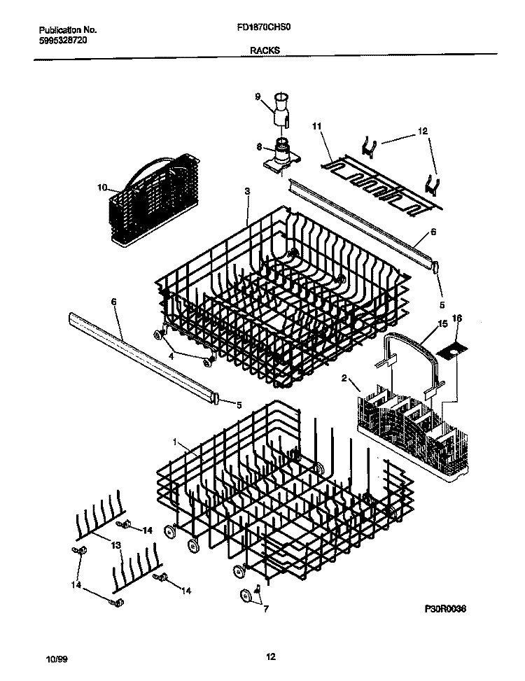 RACK Diagram and Parts List for FD1870CHS0  Frigidaire Dishwasher