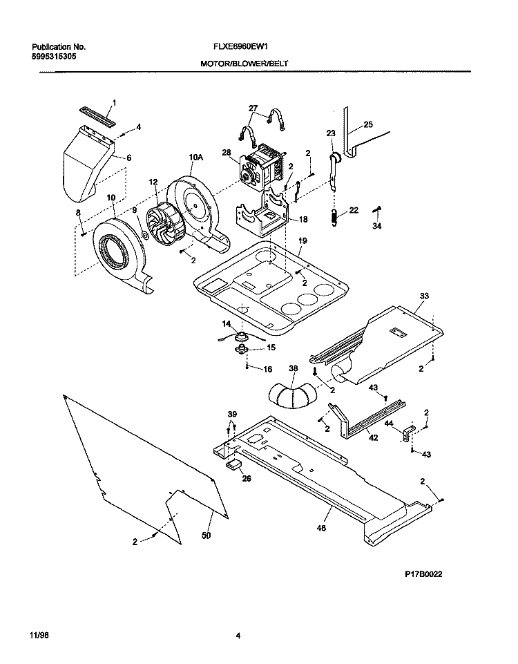 MOTOR / BLOWER / BELT Diagram and Parts List for FLXE6960EW1  Frigidaire Washer Dryer Combo
