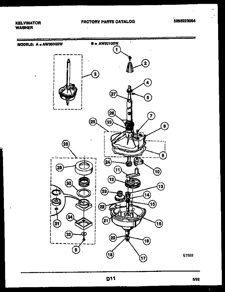 TRANSMISSION PARTS Diagram and Parts List for AW300G2W  Kelvinator Washer