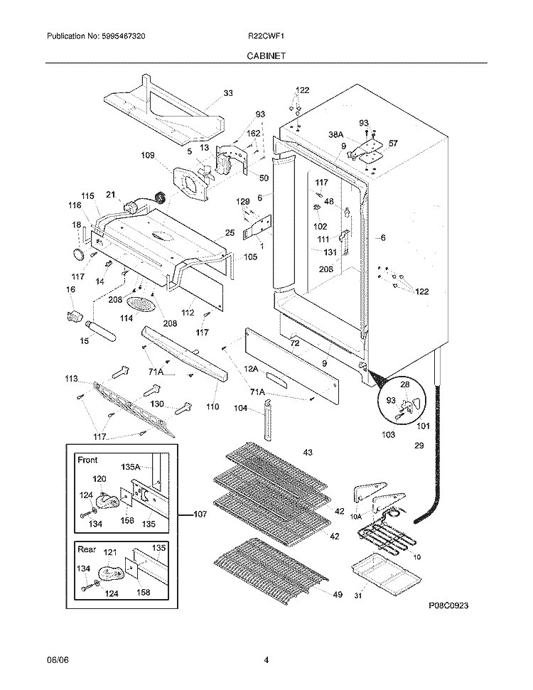 CABINET Diagram and Parts List for R22CWF1  Frigidaire Refrigerator