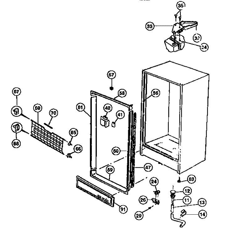 CABINET PARTS Diagram and Parts List for WFU14M3AW0  Frigidaire Freezer