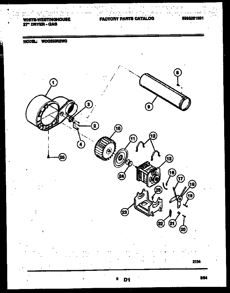 BLOWER AND DRIVE PARTS Diagram and Parts List for WDG336RBW0  Frigidaire Dryer