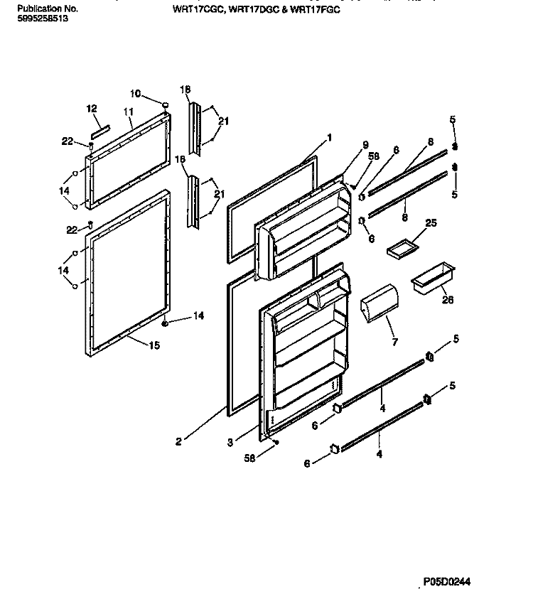 DOOR SECTION Diagram and Parts List for WRT17CGCY0  Frigidaire Refrigerator