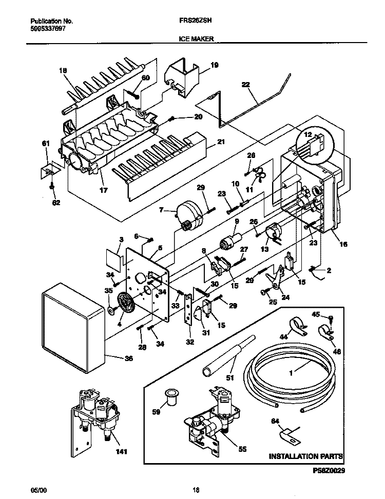 ICE MAKER Diagram and Parts List for FRS26ZSHB3  Frigidaire Refrigerator
