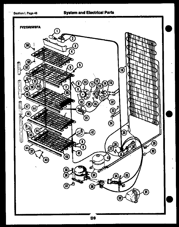 SYSTEM AND ELECTRICAL PARTS Diagram and Parts List for FV16M4WSFB  Frigidaire Freezer