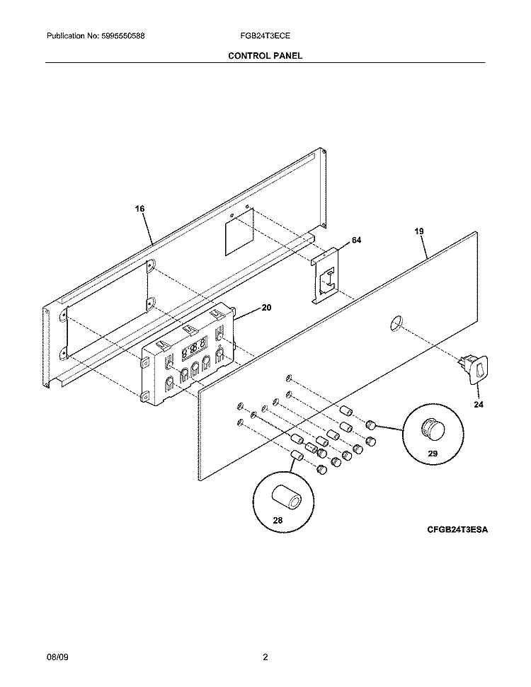 CONTROL PANEL Diagram and Parts List for FGB24T3ECE  Frigidaire Wall Oven