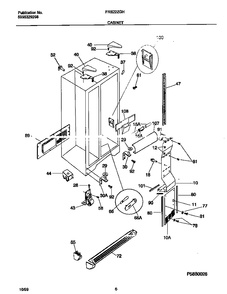 CABINET Diagram and Parts List for FRS22ZGHD3  Frigidaire Refrigerator