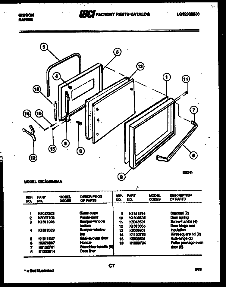 DOOR PARTS Diagram and Parts List for KEC3M6NSAA  Gibson Range
