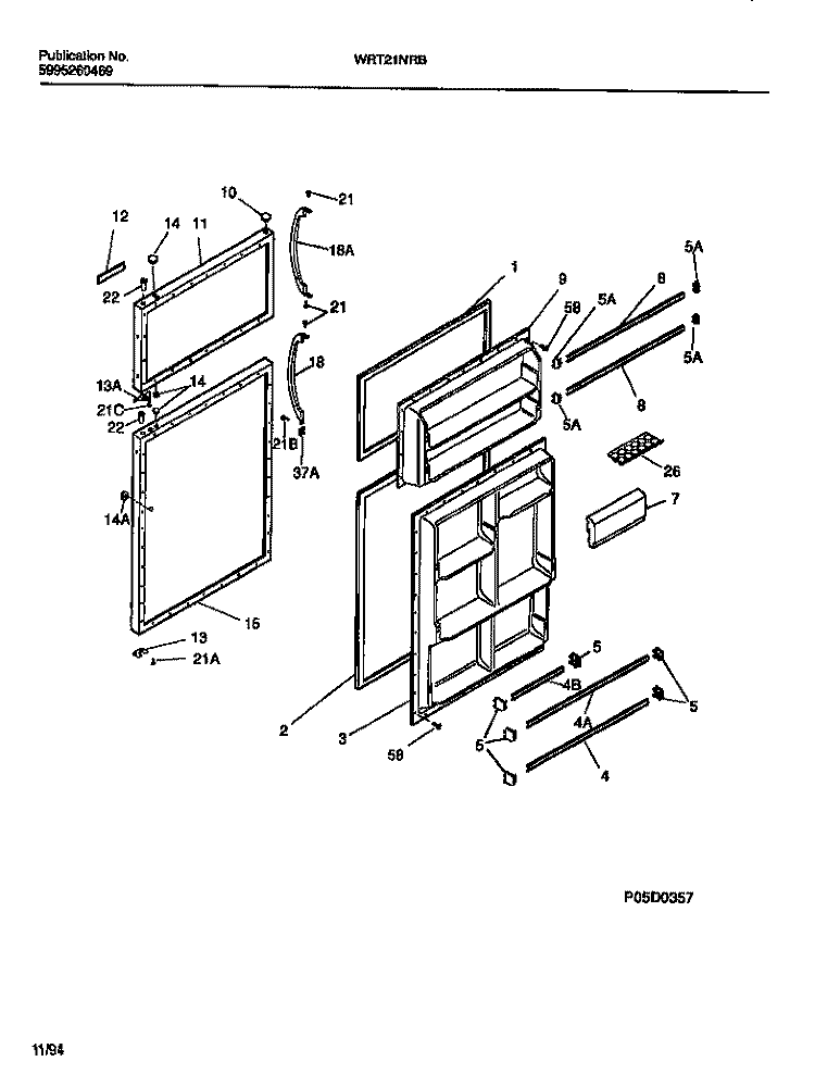 DOOR Diagram and Parts List for WRT21NRBW1  Frigidaire Refrigerator