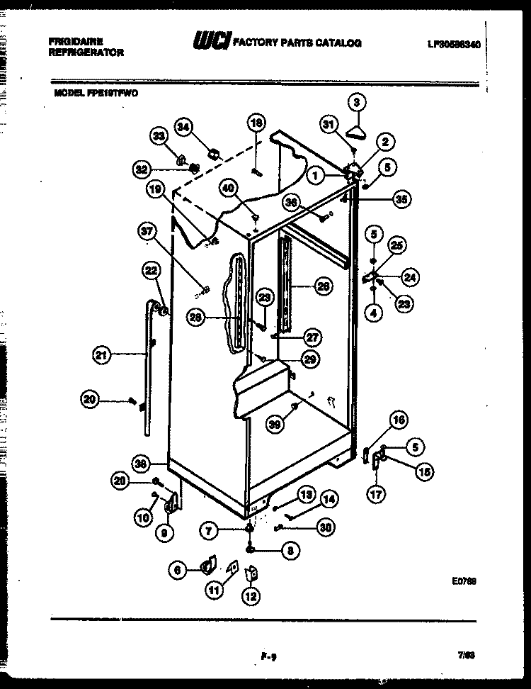 CABINET PARTS Diagram and Parts List for FPE19TFA0  Frigidaire Refrigerator