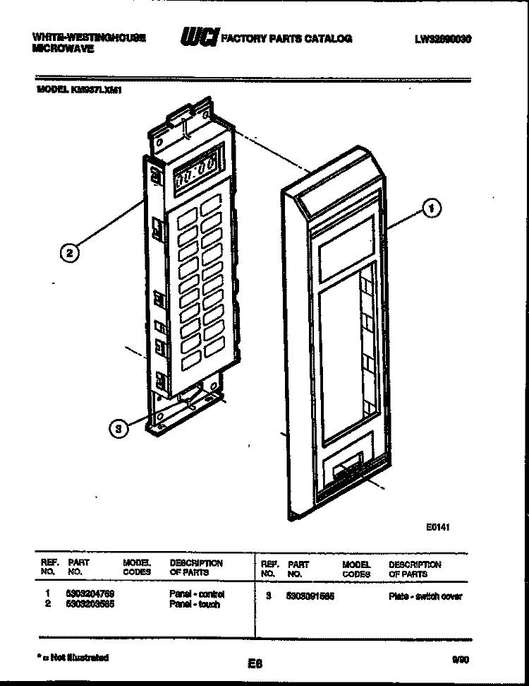CONTROL PANEL Diagram and Parts List for KM937LXM1  Frigidaire Microwave