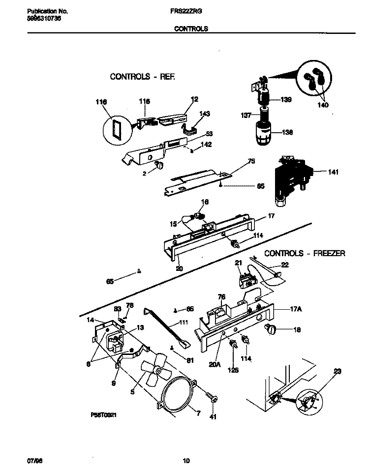 CONTROLS Diagram and Parts List for FRS22ZRGD0  Frigidaire Refrigerator