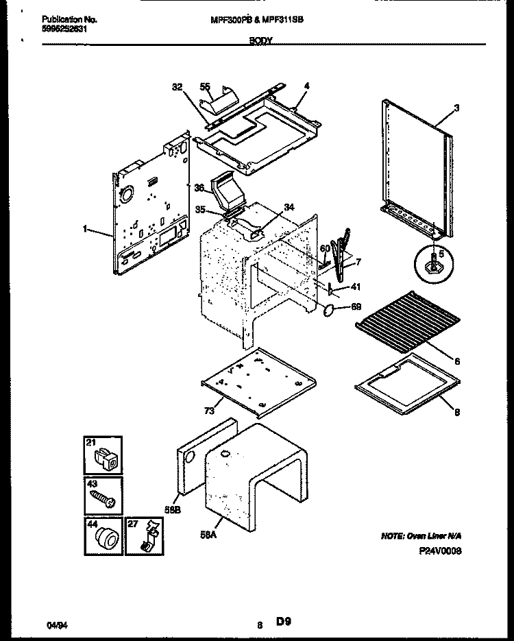 BODY PARTS Diagram and Parts List for MPF300PBDA  Frigidaire Range