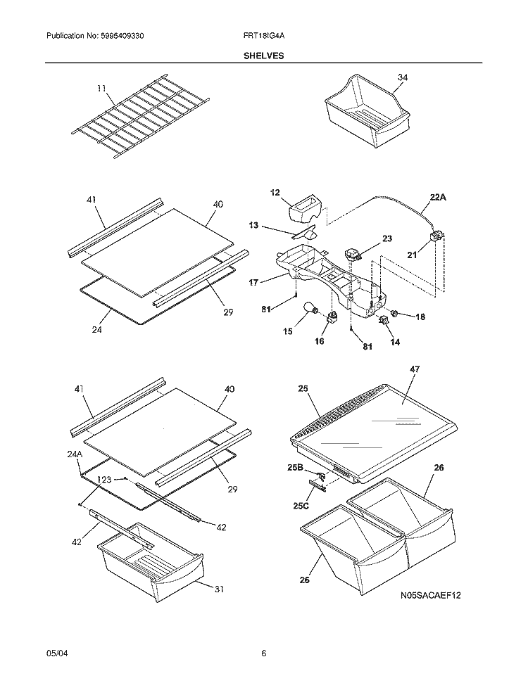 SHELVES Diagram and Parts List for FRT18IG4AWA  Frigidaire Refrigerator