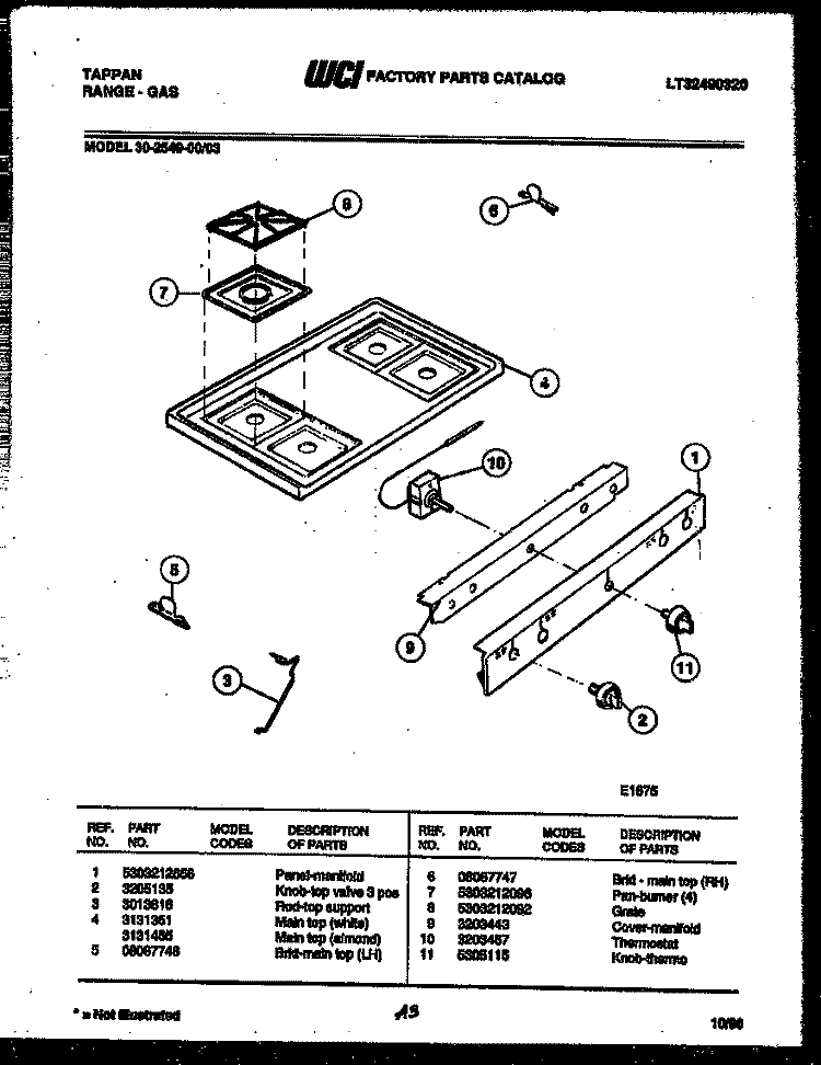COOKTOP PARTS Diagram and Parts List for 30-2549-00-03  Tappan Range