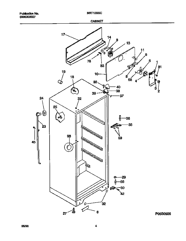 CABINET Diagram and Parts List for MRT13BSCW3  Frigidaire Refrigerator