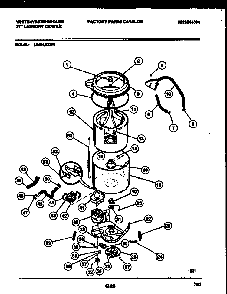 TUB DETAIL Diagram and Parts List for LE400AXW1  Frigidaire Washer Dryer Combo