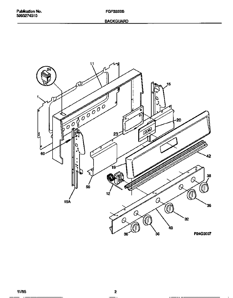 BACKGUARD Diagram and Parts List for FGF332BBWB  Frigidaire Range