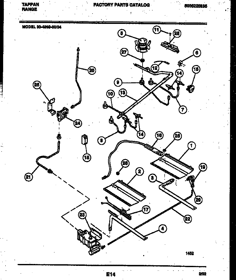 BURNER, MANIFOLD AND GAS CONTROL Diagram and Parts List for 30-4989-00-04  Tappan Range
