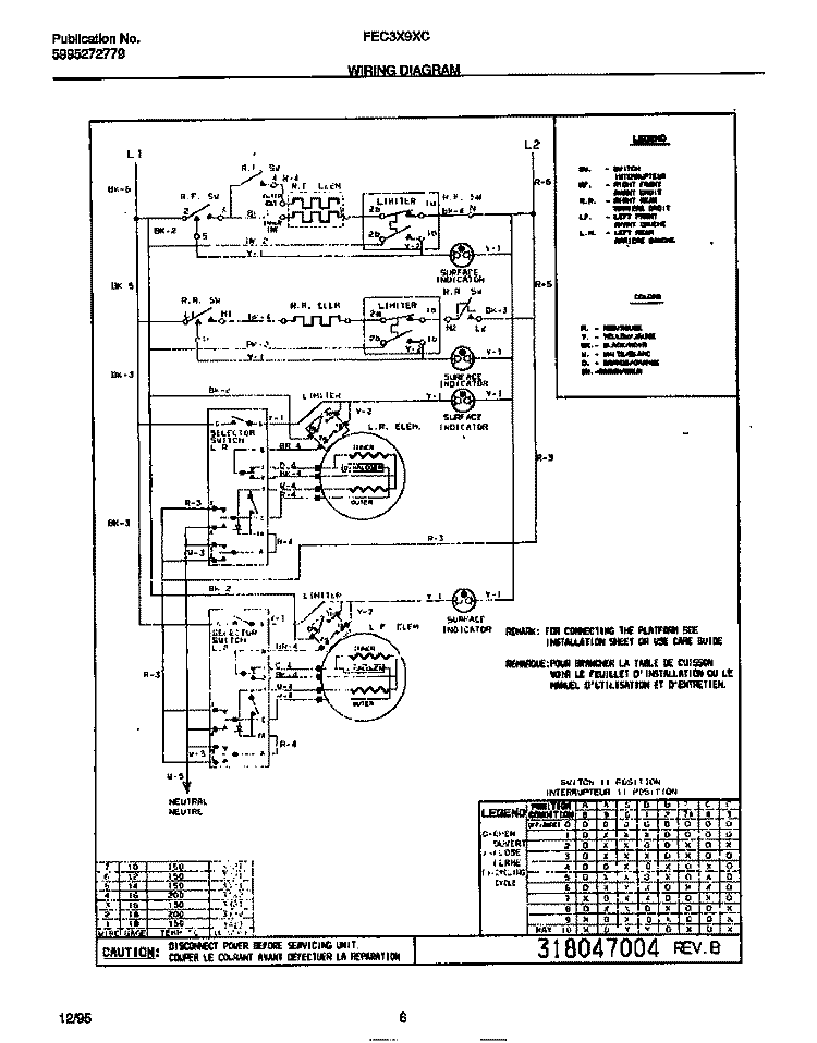 WIRING DIAGRAM Diagram and Parts List for FEC3X9XCB1  Frigidaire Cooktop