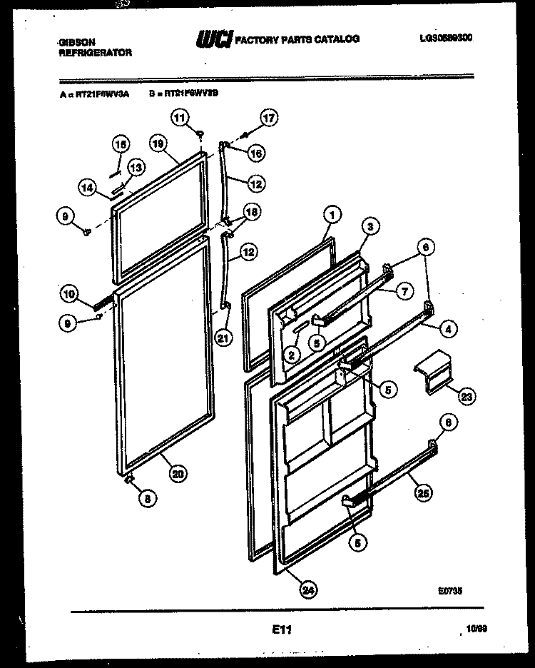 DOOR PARTS Diagram and Parts List for RT21F6WV3B  Gibson Refrigerator