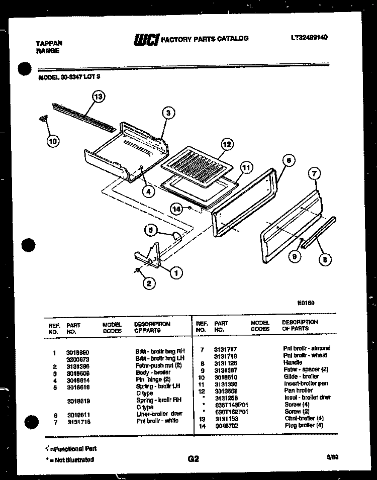 BROILER DRAWER PARTS Diagram and Parts List for 30-3347-00-03  Tappan Range