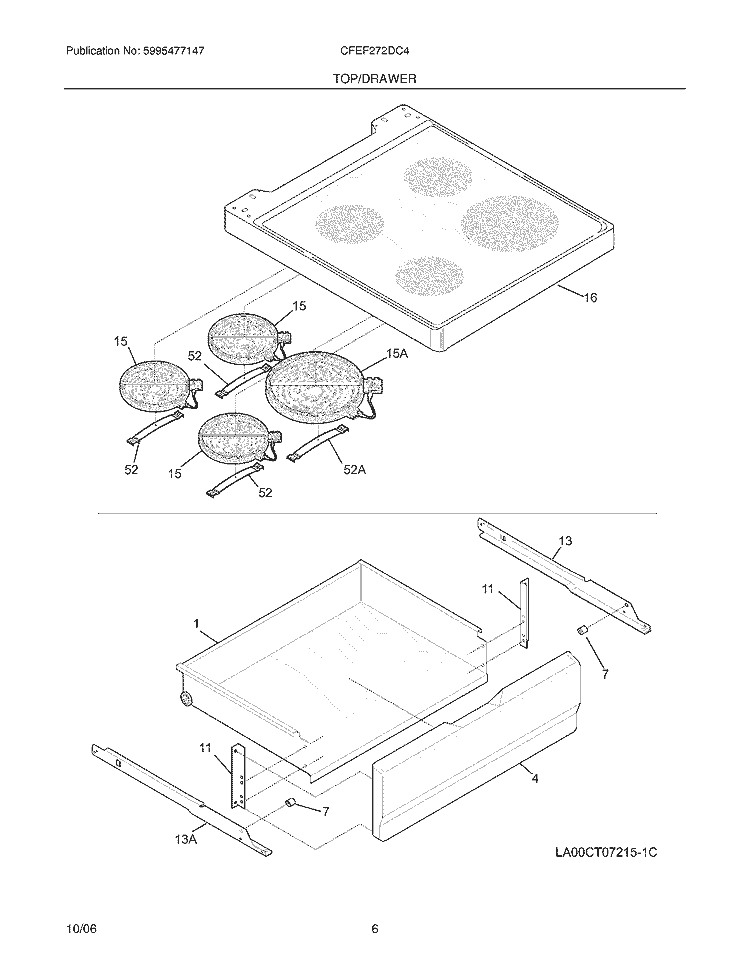 TOP / DRAWER Diagram and Parts List for CFEF272DC4  Frigidaire Range