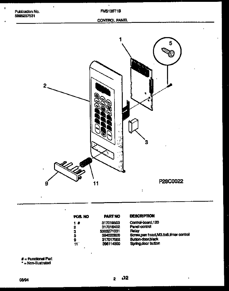 CONTROL PANEL Diagram and Parts List for FMS135T1B1  Frigidaire Microwave