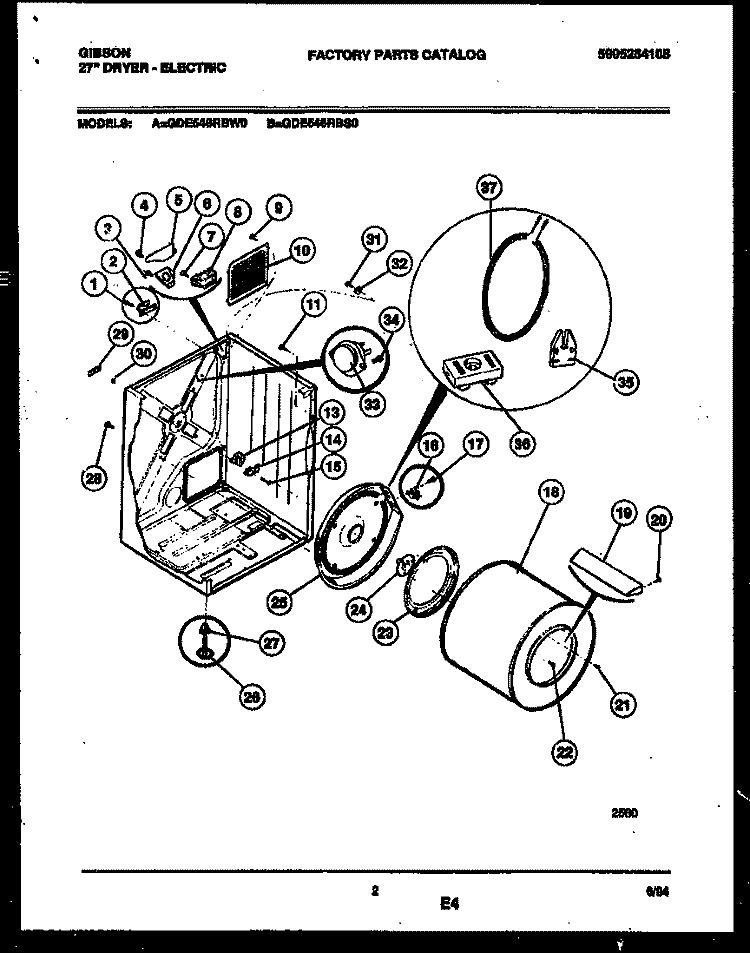 CABINET AND COMPONENT PARTS Diagram and Parts List for GDE546RBW0  Gibson Dryer