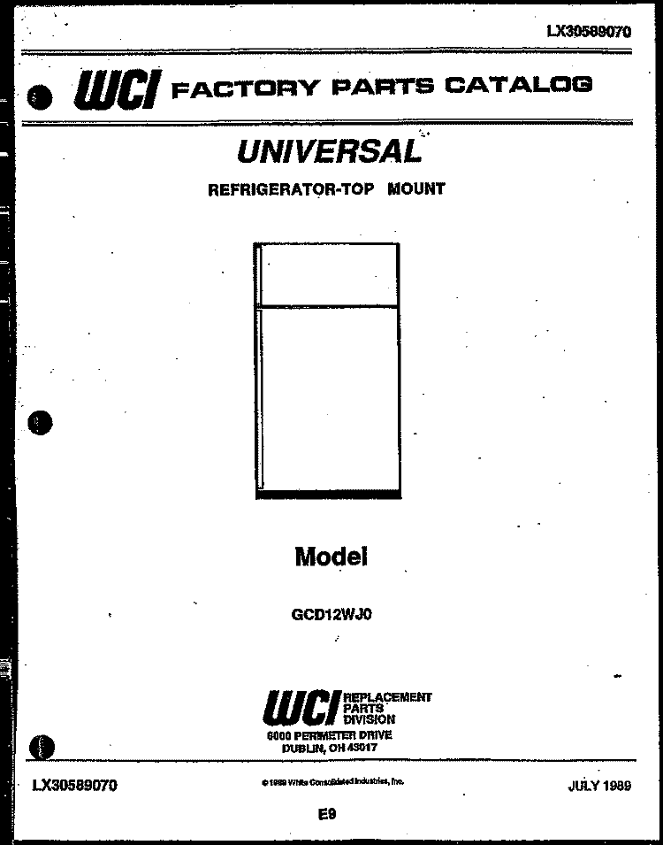 COVER Diagram and Parts List for GCD12WJF0  Uni Refrigerator