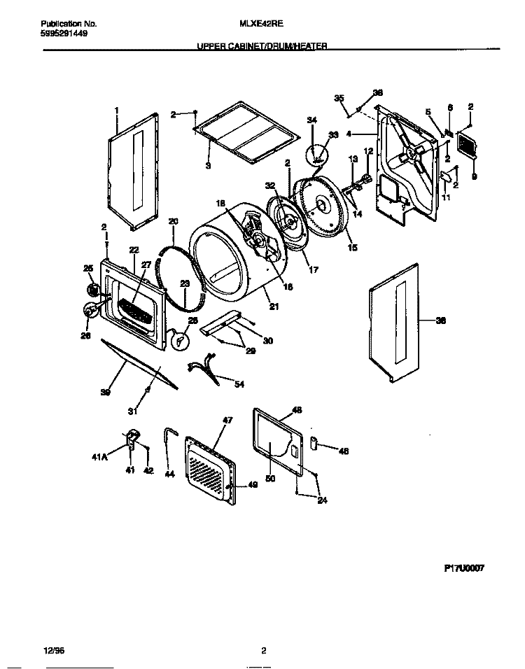 UPPER CABINET / DRUM / HEATER Diagram and Parts List for MLXE42REW2  Frigidaire Washer Dryer Combo